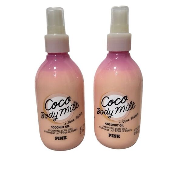 2 VS PINK COCONUT OIL & SHEA BUTTER HYDRATING BODY MILK 8 fl Oz NWT GIFT SET LOT - Picture 1 of 4